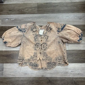 Neu mit Etikett! Free People Corinna Denim Top Damen Gr. Small Apricot Sunrise Peach - Bild 1 von 11