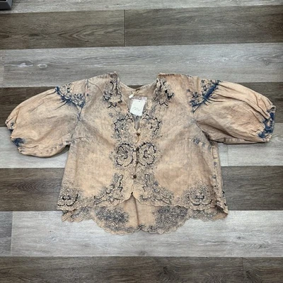 ¡NUEVO CON ETIQUETAS! Top de mezclilla Free People Corinna para mujer talla pequeña albaricoque amanecer melocotón Foto 1 de 4
