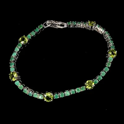 Pulsera de plata de ley 925 peridoto redondo 6 mm esmeralda piedras preciosas joyería 7 pulgadas Foto 1 de 4