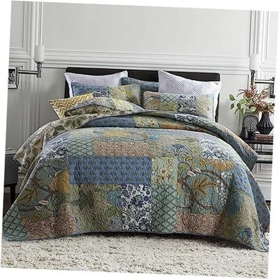 Cotton Bedspread Bedding Coverlet Quilt Sets, Queen Rustic Sage Green Patchwork - Image 1 of 4