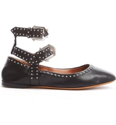 NUEVO EN CAJA GIVECHY Elegante Zapato Plano de Ballet con Correa al Tobillo Tachonado Cuero Negro 36 EUR Foto 1 de 4