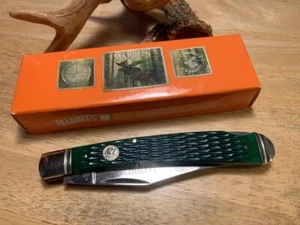 Marbles One Blade Hunter Green Bone Lockback 5 1/4" Pocket Knife MR632 - Picture 1 of 5