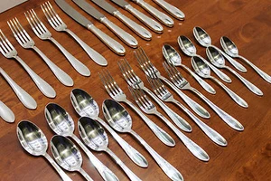 Chambly STE ODILE Silver-plate 30 pcs Set for 6 spoons fork knives SFAM FRANCE - Picture 1 of 12