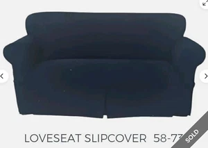 Sure Fit Loveseat Slipcover Designer Twill Relax Fit Indigo Blue Box Cushion - Picture 1 of 21