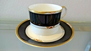 Mikasa Deco schwarze Erte' flache Tasse und Untertasse siehe Beschreibung - Bild 1 von 7
