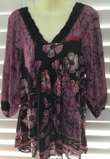 Vintage Positive Australia Brand Pure Silk Batik Boho Smock Top Osfa Gypsy Byron