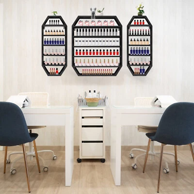 Estantes de almacenamiento de esmalte de uñas de montaje en pared de 3 piezas estantes de exhibición de uñas de metal de varios niveles Foto 1 de 4