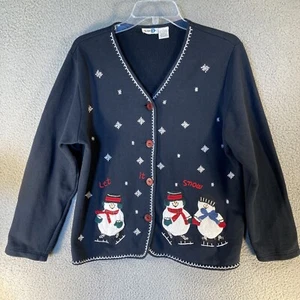 Paul Harris Design Sweatshirt Women's Large Blue Snowmen Let It Snow Cardigan - Picture 1 of 14