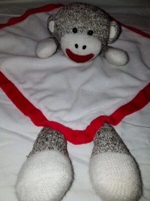 Meia Baby Starters Macaco Lovey Cobertor de Segurança NuNu Pelúcia Vermelho Branco Chocalho  - Imagem 1 de 4