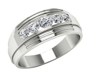 I1 G 1.00 Carat Natural Diamond 14K White Gold Channel Set Men's Engagement Ring - Picture 1 of 5