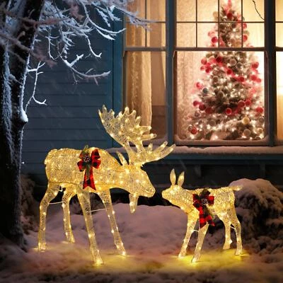 Christmas Lighted Reindeer Family Outdoor Yard Decoration Lighted Gold Deer Set - Image 1 of 4