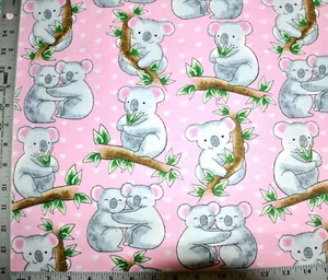 BTY*BABY KOALA BEARS ON PINK FLANNEL 100% COTTON FABRIC*FACE MASKS* 1 YD 42X36" - Picture 1 of 2