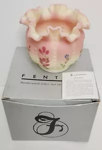 Fenton Hand Painted Burmese Beaded Melon Rose Bowl in Original Box Signed - Picture 1 of 10