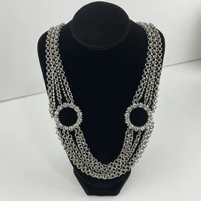 Novo com etiquetas Colar Declaração do Mercado Negro Casa Branca Multi Corrente Anéis de Cristal Prata - Imagem 1 de 4