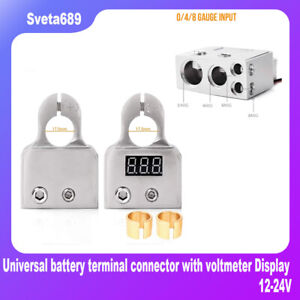 2Pcs Car Battery Terminal Connector Display Digital With Voltmeter 0/4/8 Gauge