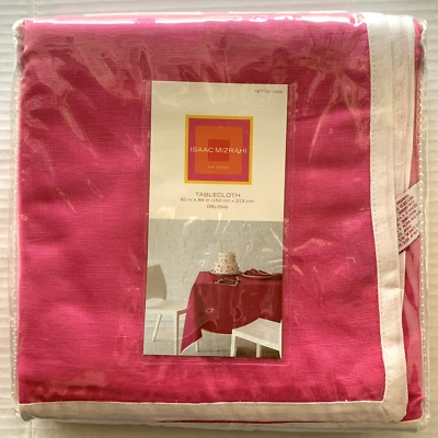 Isaac Mizrahi Tablecloth NIP Hot Pink White Edging 60" x 84" Linen Cotton 2005 - Image 1 of 3