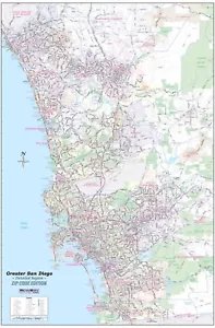 Mapa de pared detallado de la región metropolitana de San Diego CA con códigos postales (3 tamaños) laminado - Imagen 1 de 6