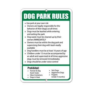 Vertical Metal Sign Multiple Sizes Dog Park Regulations Must Stay Specified - Picture 1 of 4