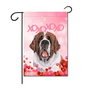 Saint Bernard Valentine's Day Garden Flag, Double Sided 12" X 18" Yard Art Decor - Picture 1 of 1