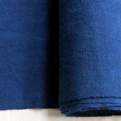 Indigo hand dyed cotton handwoven fabric plant dyed fabric narrow width cotton - Image 1 of 4