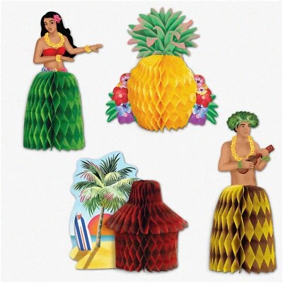 Hula-Luau Tabletop Tiki Set: 4-Piece Hawaiian Party Decorations for a Festive Is - Image 1 of 3