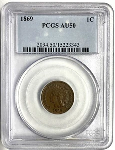 1869 Indian Head Cent, AU50 PCGS (8166) - Picture 1 of 3