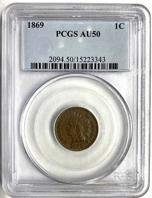 1869 Indian Head Cent, AU50 PCGS (8166) - Image 1 of 3