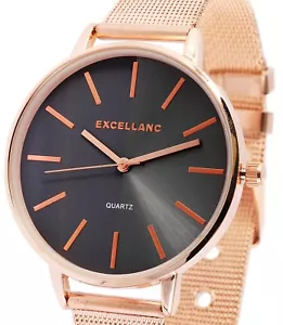 Ladies Watch Wristwatch Grey/Black Rose Gold Stainless Steel Mesh Band 180/049 Excellanc - Picture 1 of 5