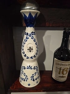 Clase Azul Reposado Tequila Empty Bottle Hand Painted 750 Ml. 15”Tall Blue-White - Picture 1 of 1