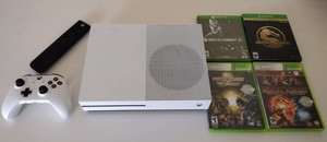 White Microsoft Xbox One S 1TB Console & Game Bundle, Controller, & Remote INCL