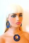 CREOLE EARRINGS OR PENDANT + FREE SILVER CHOCKER NECKLACE MAIN COLOUR BLUE