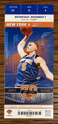 Boleto completo 2016 Yogi Ferrell debut en la NBA Carmelo Anthony 22 Points Knicks Foto 1 de 2