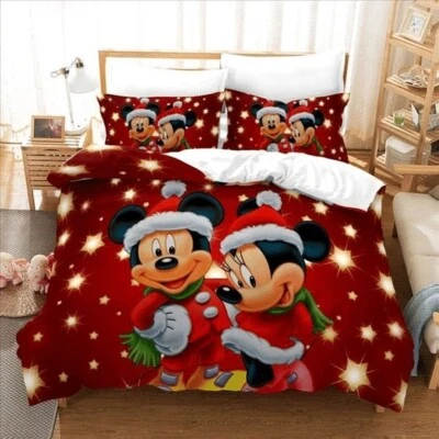 Lindo Juego de Ropa de Cama Rojo Navidad Navidad Pareja Ratón Santa Mickey y Minnie Forever Love Foto 1 de 2