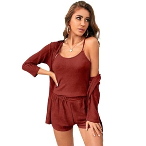 Pantalones Cortos Ropa Exterior Albornoz Informal Pijama Conjunto Tres Piezas Ropa para el Hogar Mujer Halter - Imagen 1 de 13