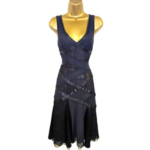 Karen Millen 12 UK Vintage Black Silk Lace Cocktail Flare Dress Occasion Party - Picture 1 of 12