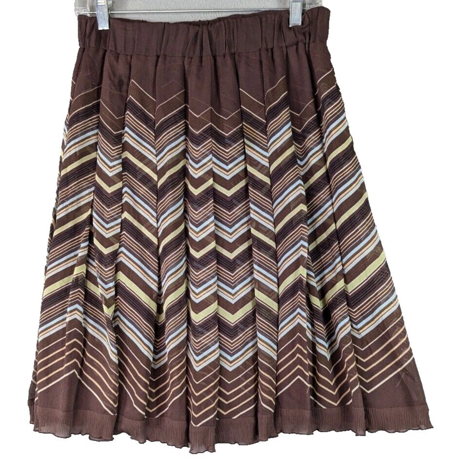 Harolds 裙子女式 6 棕色 100% 真丝 A 字无褶学院风褶波西米亚透明 — 第 1/4 张图片