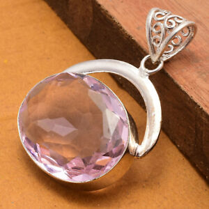 Valentine's Gift Pink Kunzite Gemstone 925 Sterling Silver Handmade Pendant 2.5"