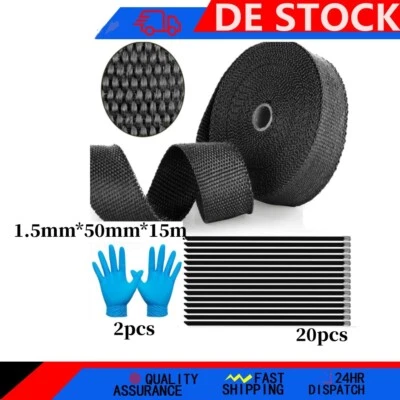 1.5MMX15M Titan-Hitzeschutzband Auspuff Band 1400° Hitzeschutz Krümmer Schwarz - Bild 1 von 4