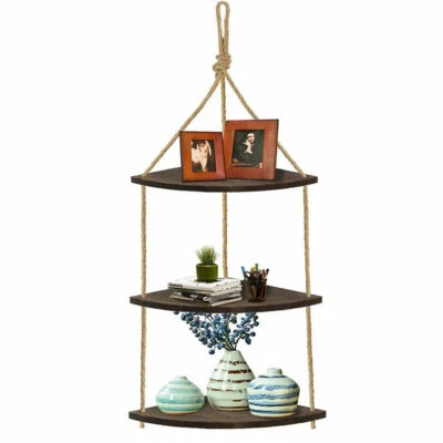 3 Tier Wall Hanging Shelf Wood Floating Quartered Shelf for Living Room Kitchen - image 1 of 4