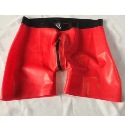 Latex Panties with Crotch Zip Rubber Shorts Red Underwear for Men Wear - Image 1 of 4