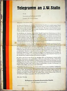 Plakat Telegramm an J.W. Stalin Märkische Volksstimme Potsdam Berlin 1952 B9 - Bild 1 von 1