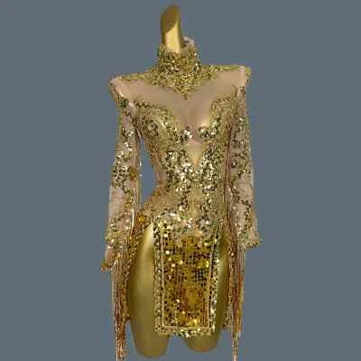 Vestido Corto de Lujo Mujeres Sexy Manga Larga Ajustado Abertura Club Baile de graduación Vestidos Vestidos - Imagen 1 de 4