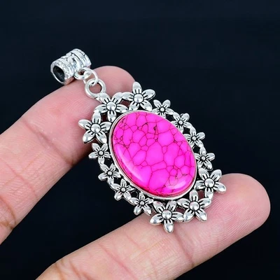 Медный розовый бирюзовый кулон ручной работы с серебряным покрытием 925 пробы 2,29 дюйма - Изображение 1 из 3