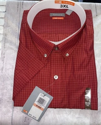NWT VAN HEUSEN TRAVELER Red Rhubarb Short Sleeve Shirt Size 3X XXXL **NO IRON** - Image 1 of 4