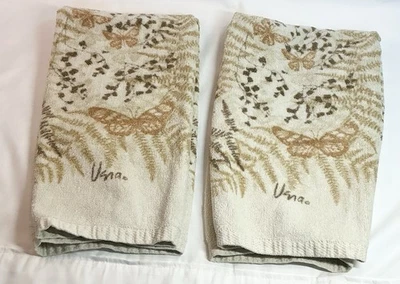 Juego de Toallas Vera Burlington De Colección 2 Piezas Marfil Algodón Mariposa Floral Baño Mano Cara Foto 1 de 4