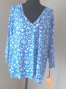 RUBY RD BLAU & WEISS V-AUSSCHNITT TOP MIT STRASSSTEINEN NEU MIT ETIKETT GRÖSSE 3X NEU MIT ETIKETT 335 - Bild 1 von 4