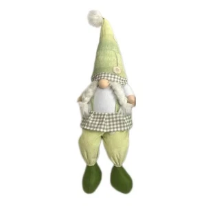 30" Green and White Fabric Christmas Standing Gnome Tabletop Sculpture - Picture 1 of 6