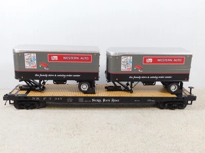 Coche plano de carretera con placa de níquel MTH 20-95502 con (2) remolques para cachorros Foto 1 de 4