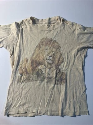 Vintage 1970's Child Kid Children T-Shirt Shirt Top Tan w/ Lion Iron-On Transfer - Image 1 of 4