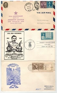 ABRAHAM LINCOLN SET OF 3 DIFF. CACHETS/CANCELS 1933/1961 ILLINOIS & NY - Picture 1 of 1